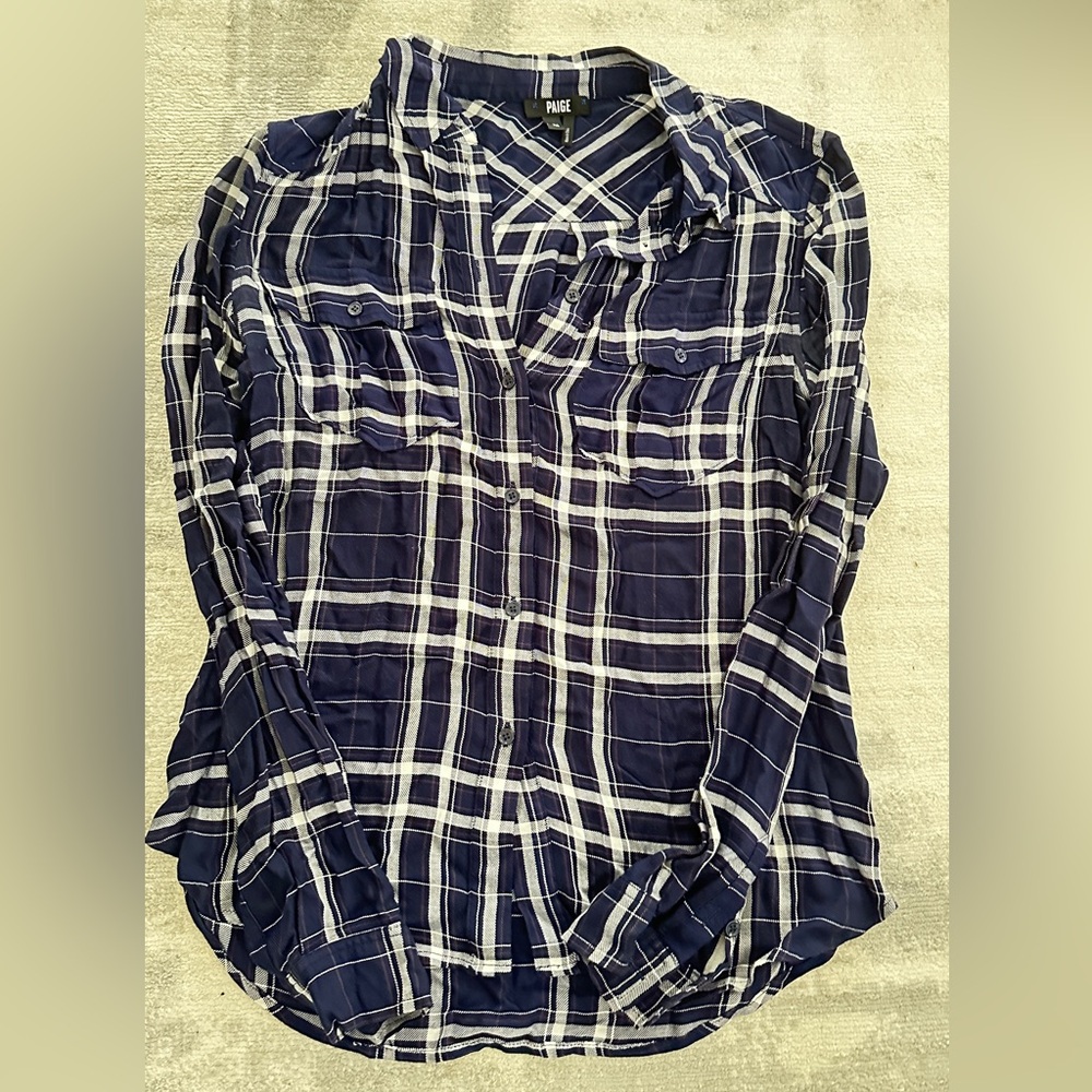 Paige Navy Blue Plaid Button-Up Shirt